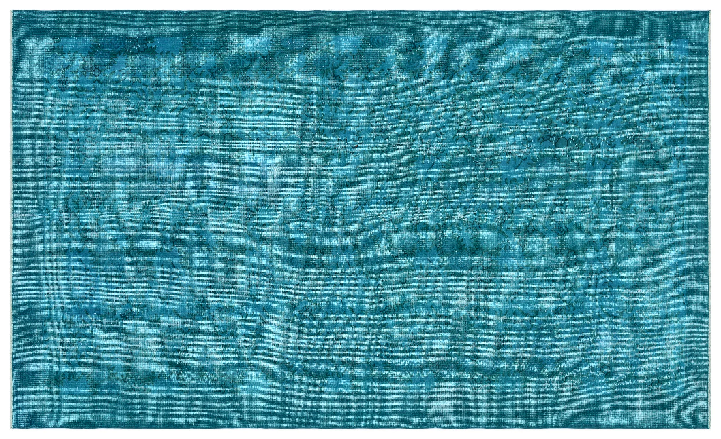 Retro Design Turquoise Over Dyed Vintage Rug 5'7'' x 9'2'' ft 169 x 280 cm
