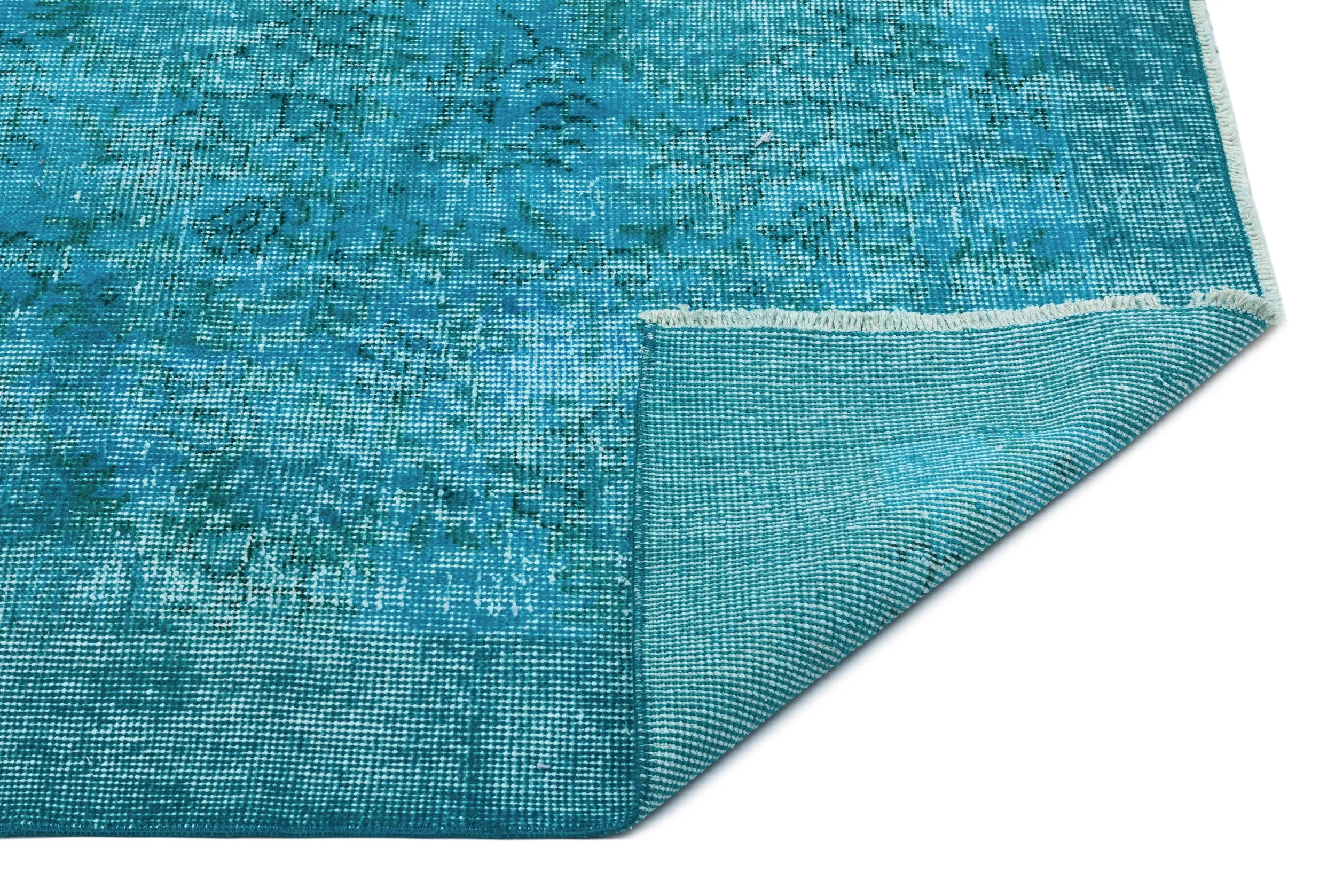 Retro Design Turquoise Over Dyed Vintage Rug 5'7'' x 9'2'' ft 169 x 280 cm