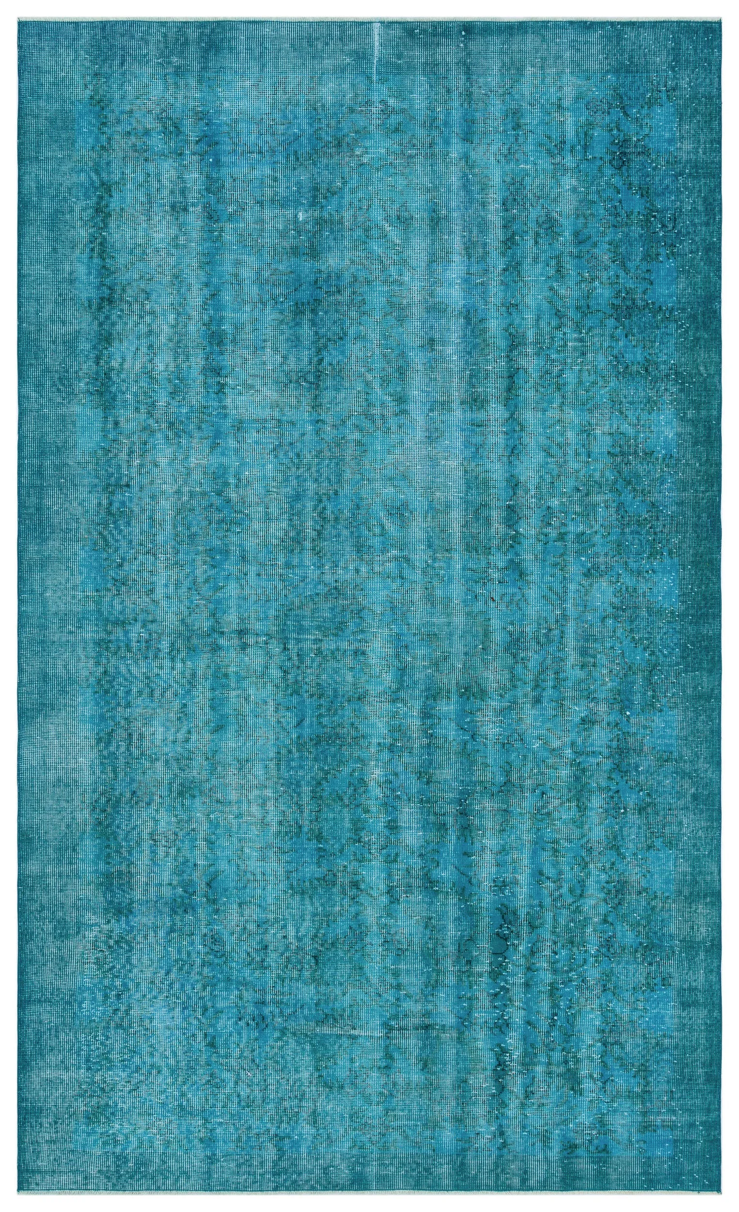 Retro Design Turquoise Over Dyed Vintage Rug 5'7'' x 9'2'' ft 169 x 280 cm