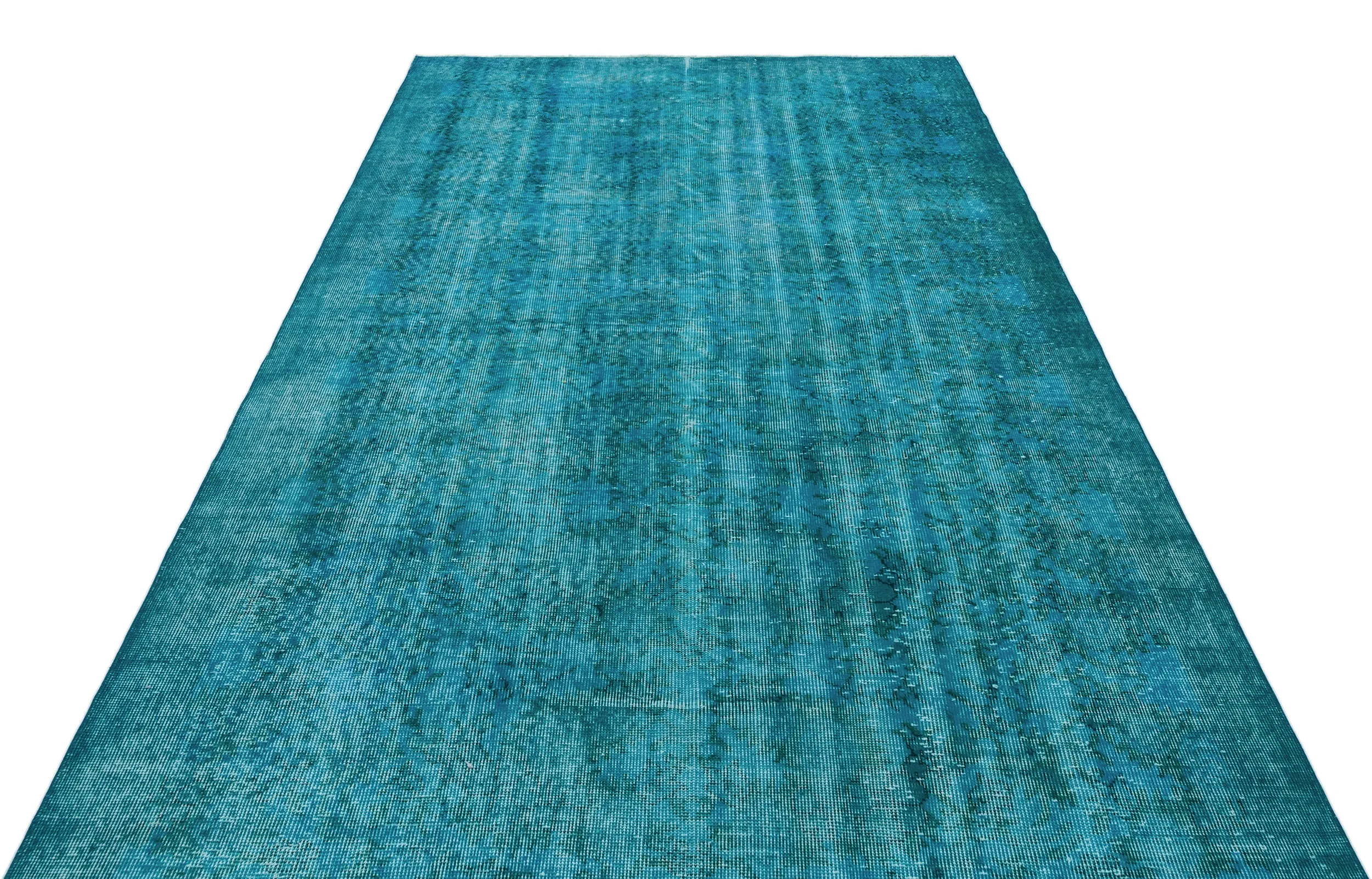Retro Design Turquoise Over Dyed Vintage Rug 5'7'' x 9'2'' ft 169 x 280 cm