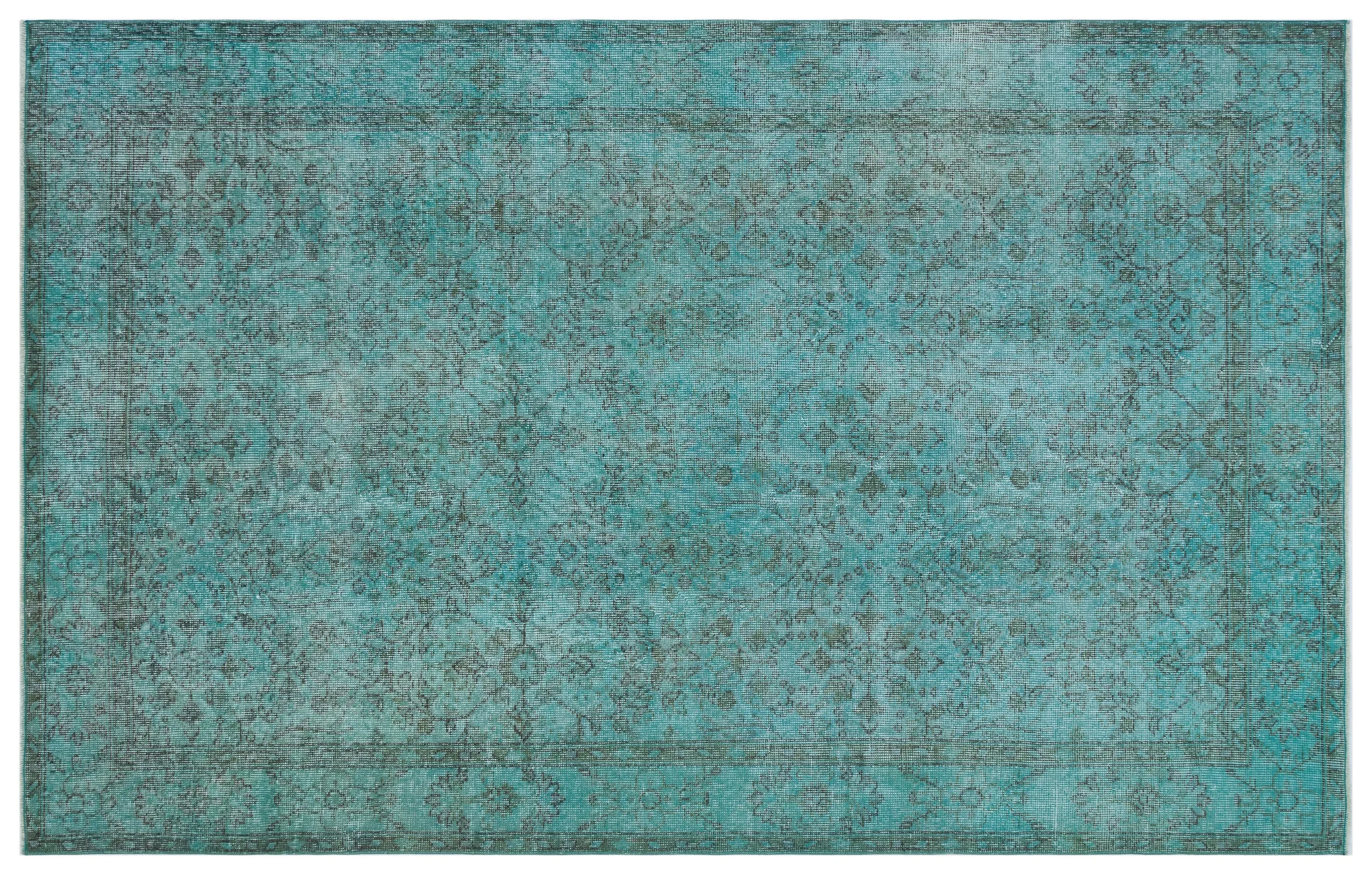 Retro Design Turquoise Over Dyed Vintage Rug 5'8'' x 9'0'' ft 172 x 275 cm