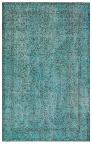 Retro Design Turquoise Over Dyed Vintage Rug 5'8'' x 9'0'' ft 172 x 275 cm