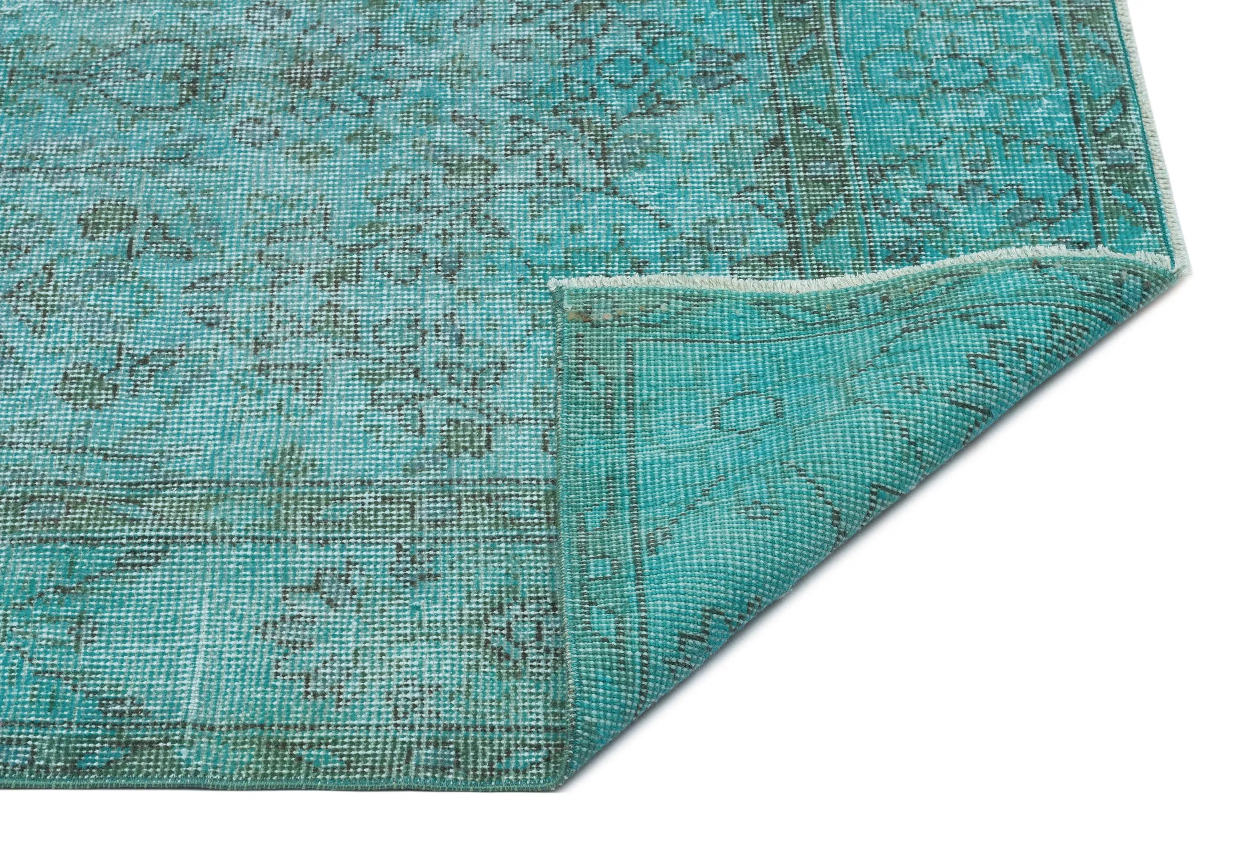 Retro Design Turquoise Over Dyed Vintage Rug 5'8'' x 9'0'' ft 172 x 275 cm