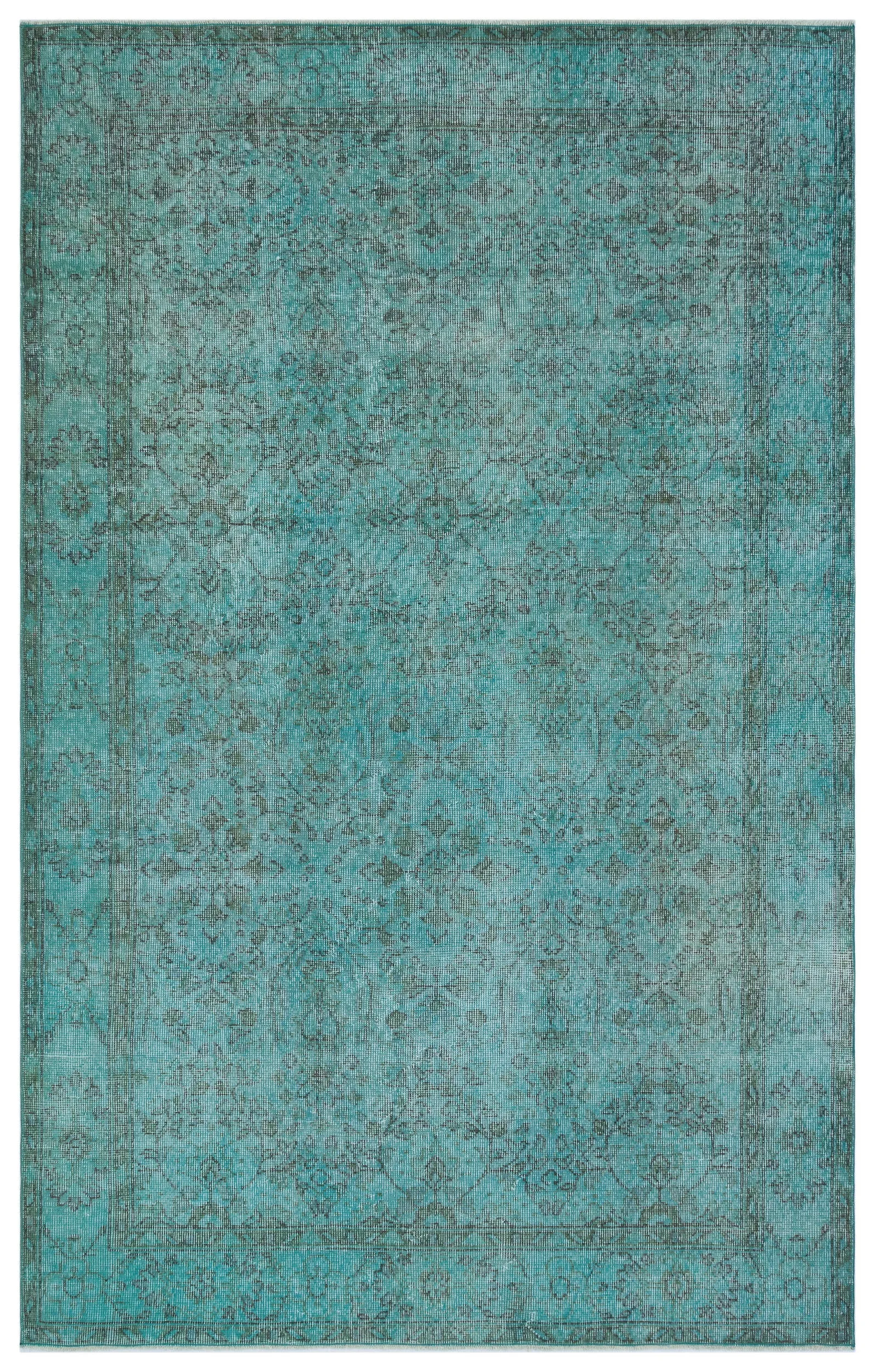 Retro Design Turquoise Over Dyed Vintage Rug 5'8'' x 9'0'' ft 172 x 275 cm
