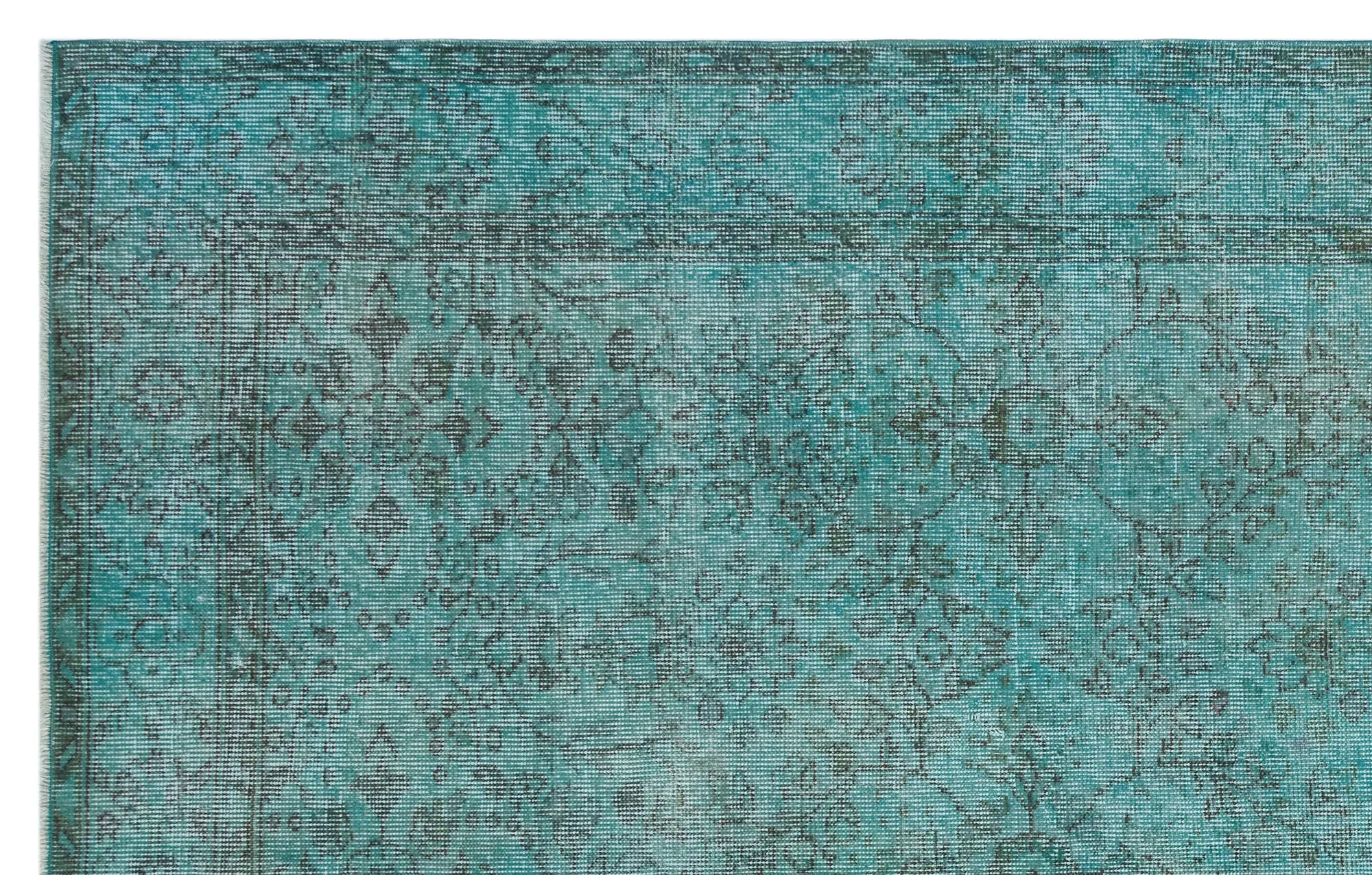 Retro Design Turquoise Over Dyed Vintage Rug 5'8'' x 9'0'' ft 172 x 275 cm