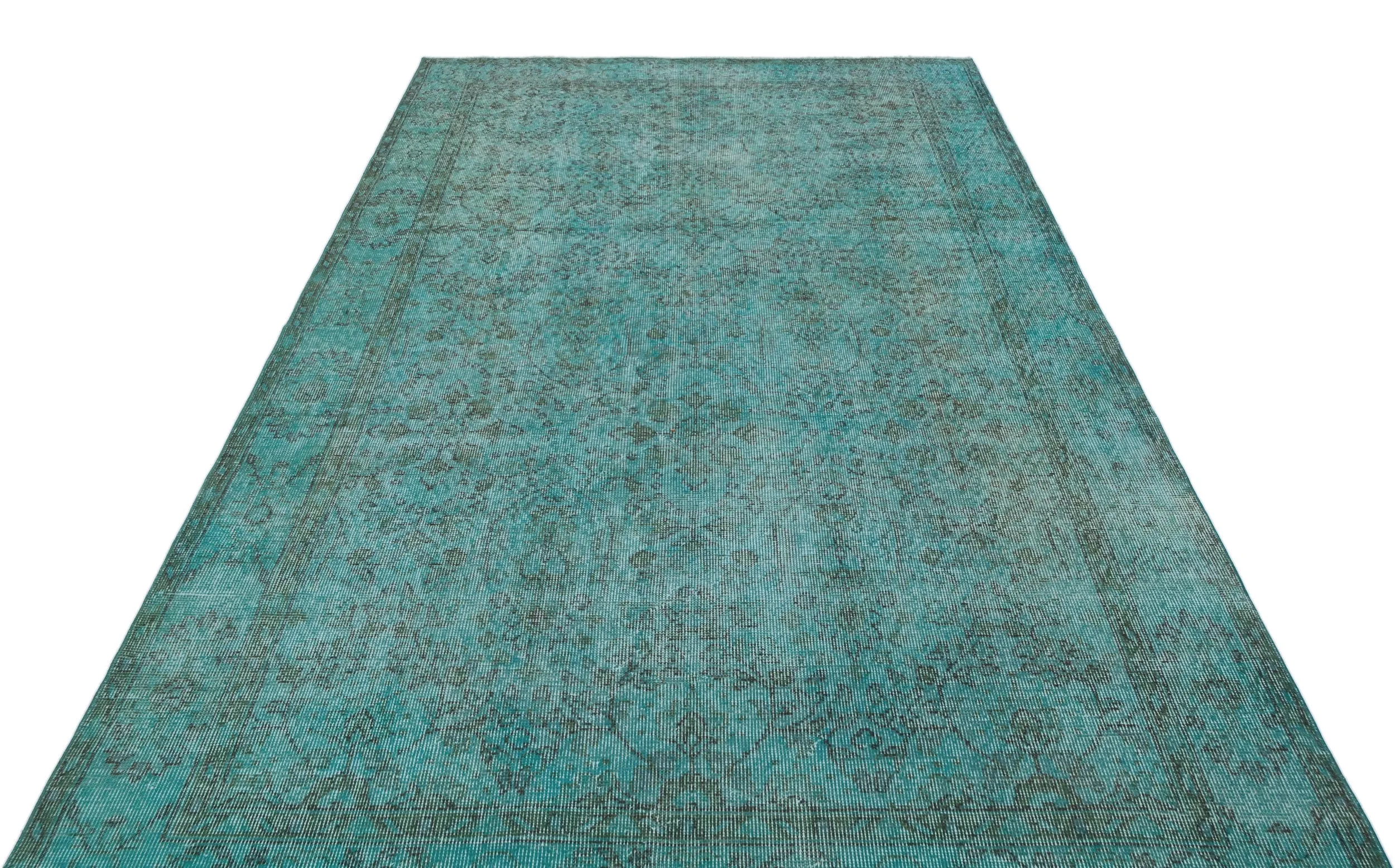 Retro Design Turquoise Over Dyed Vintage Rug 5'8'' x 9'0'' ft 172 x 275 cm