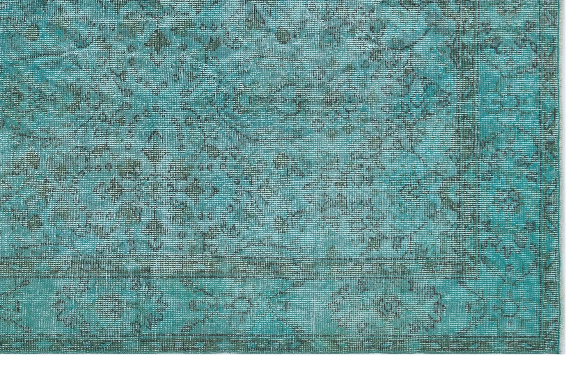 Retro Design Turquoise Over Dyed Vintage Rug 5'8'' x 9'0'' ft 172 x 275 cm