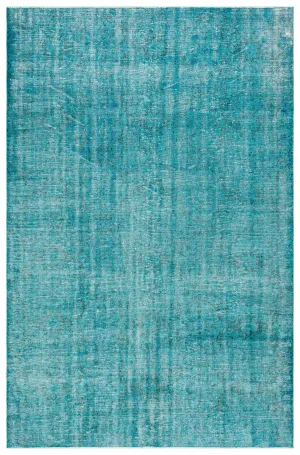 Retro Design Turquoise Over Dyed Vintage Rug 6'8'' x 10'2'' ft 204 x 310 cm
