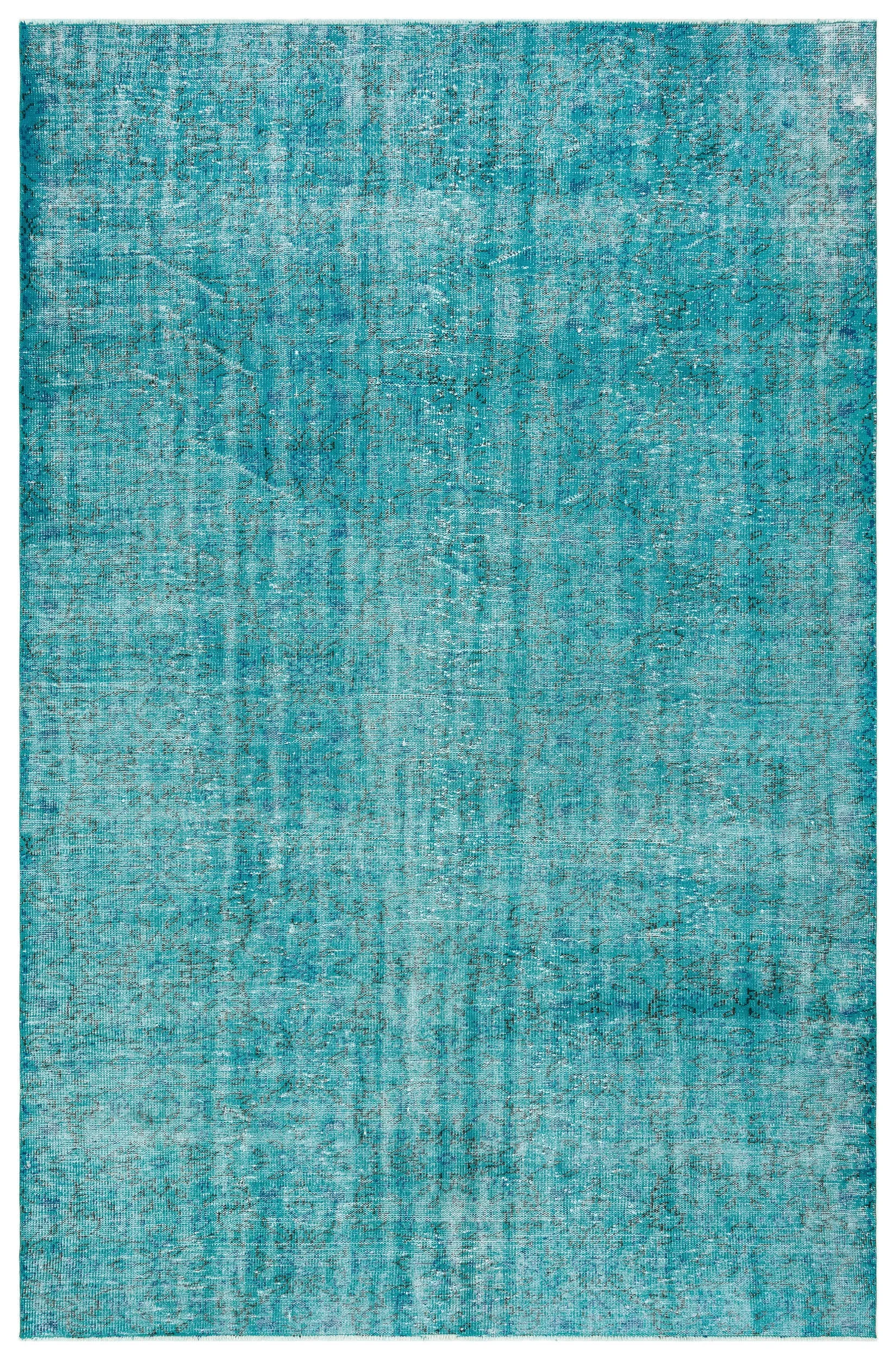 Retro Design Turquoise Over Dyed Vintage Rug 6'8'' x 10'2'' ft 204 x 310 cm