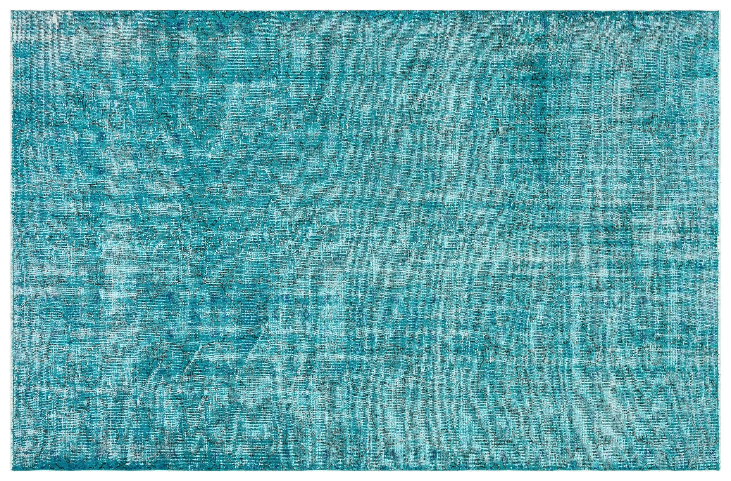 Retro Design Turquoise Over Dyed Vintage Rug 6'8'' x 10'2'' ft 204 x 310 cm
