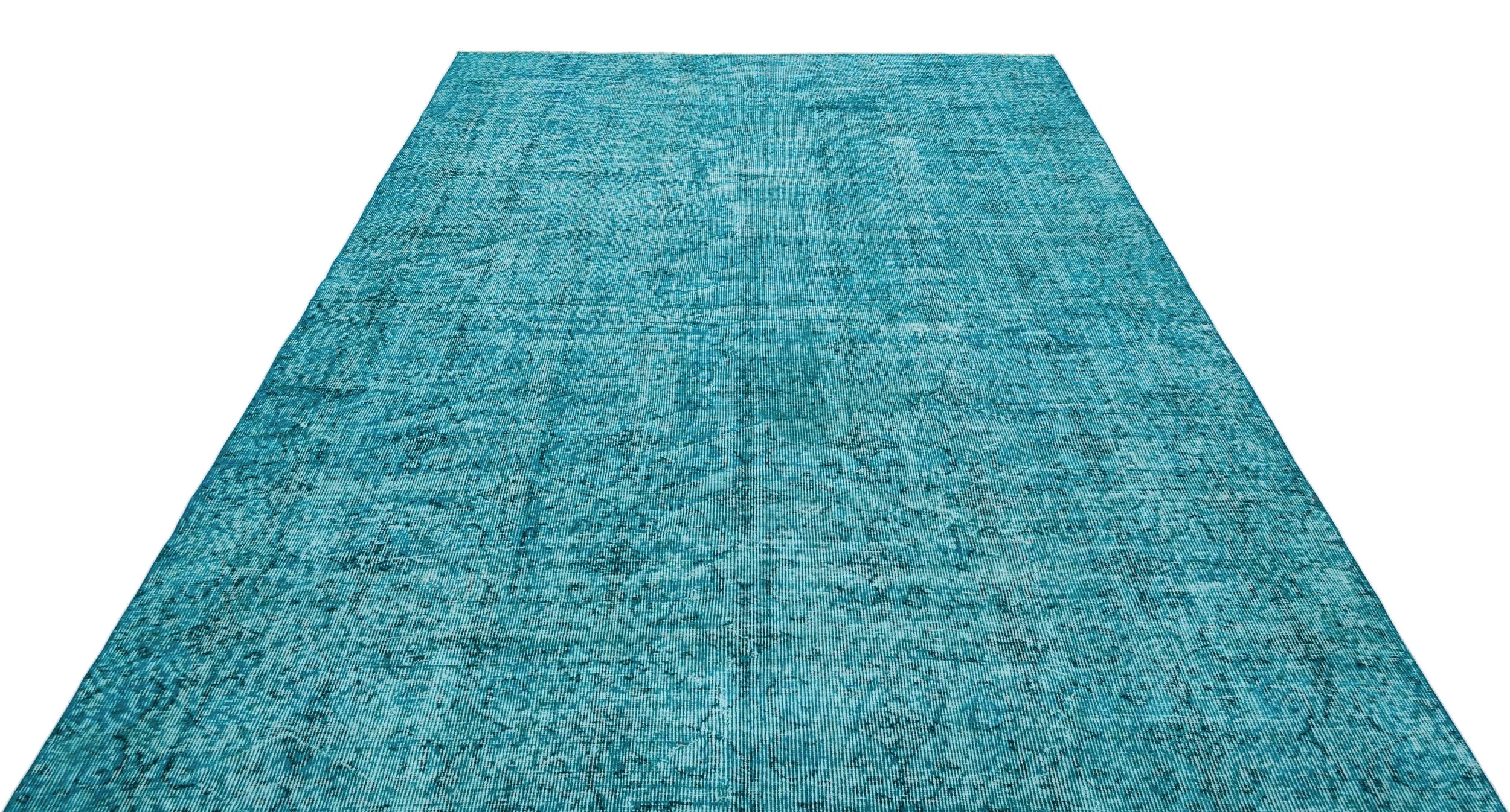 Retro Design Turquoise Over Dyed Vintage Rug 6'9'' x 9'6'' ft 205 x 290 cm