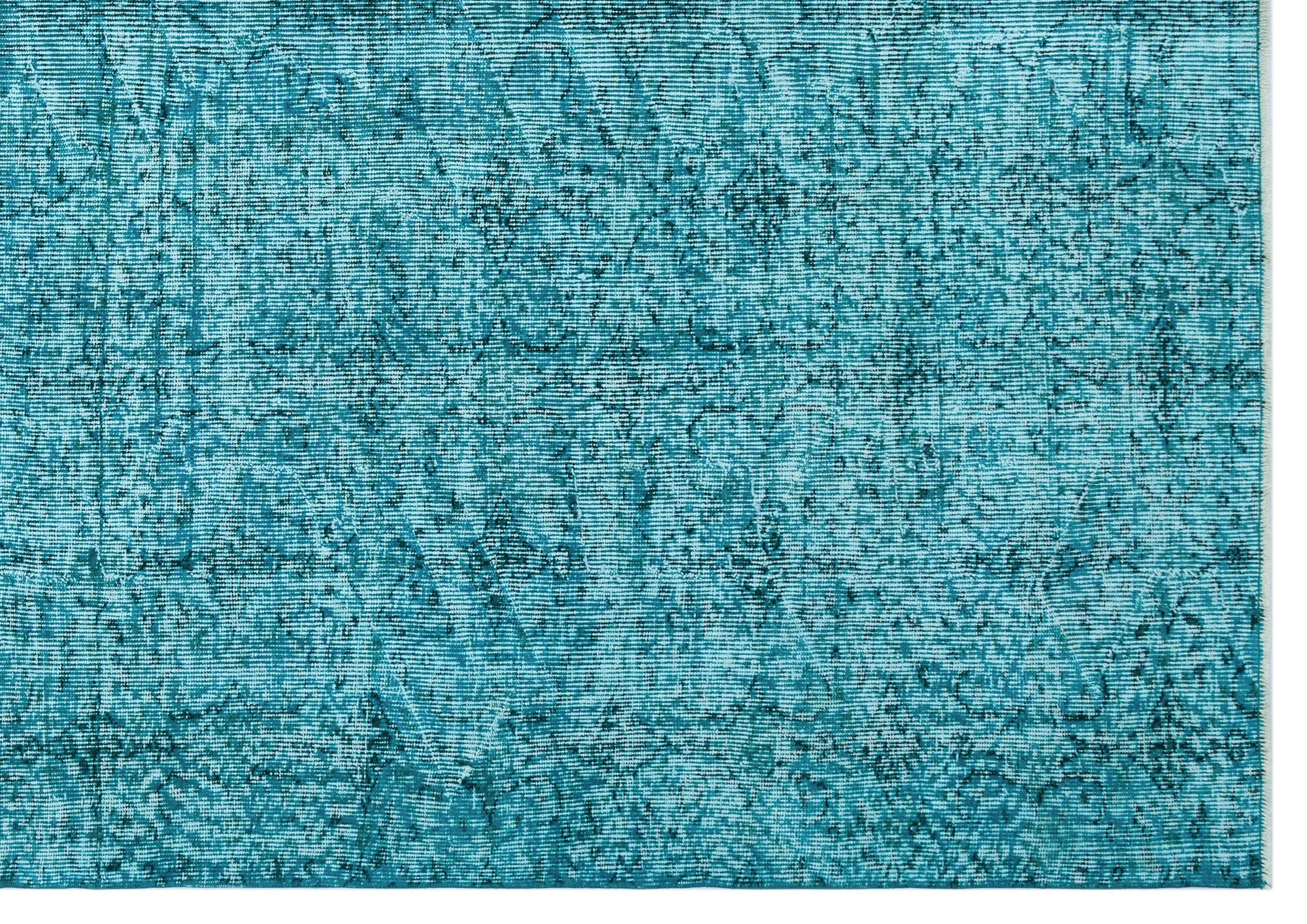 Retro Design Turquoise Over Dyed Vintage Rug 6'9'' x 9'6'' ft 205 x 290 cm