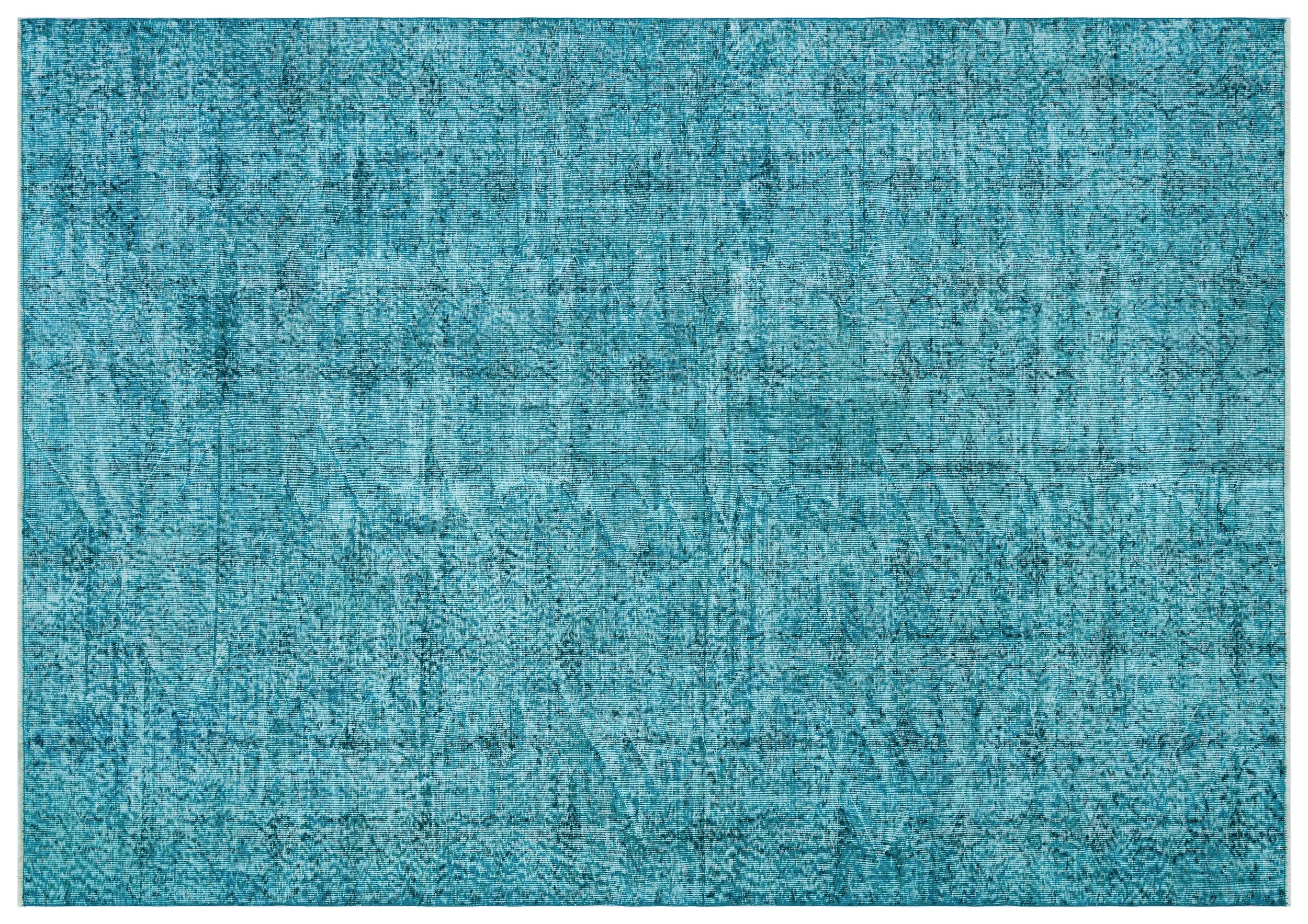 Retro Design Turquoise Over Dyed Vintage Rug 6'9'' x 9'6'' ft 205 x 290 cm