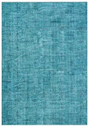 Retro Design Turquoise Over Dyed Vintage Rug 6'9'' x 9'6'' ft 205 x 290 cm