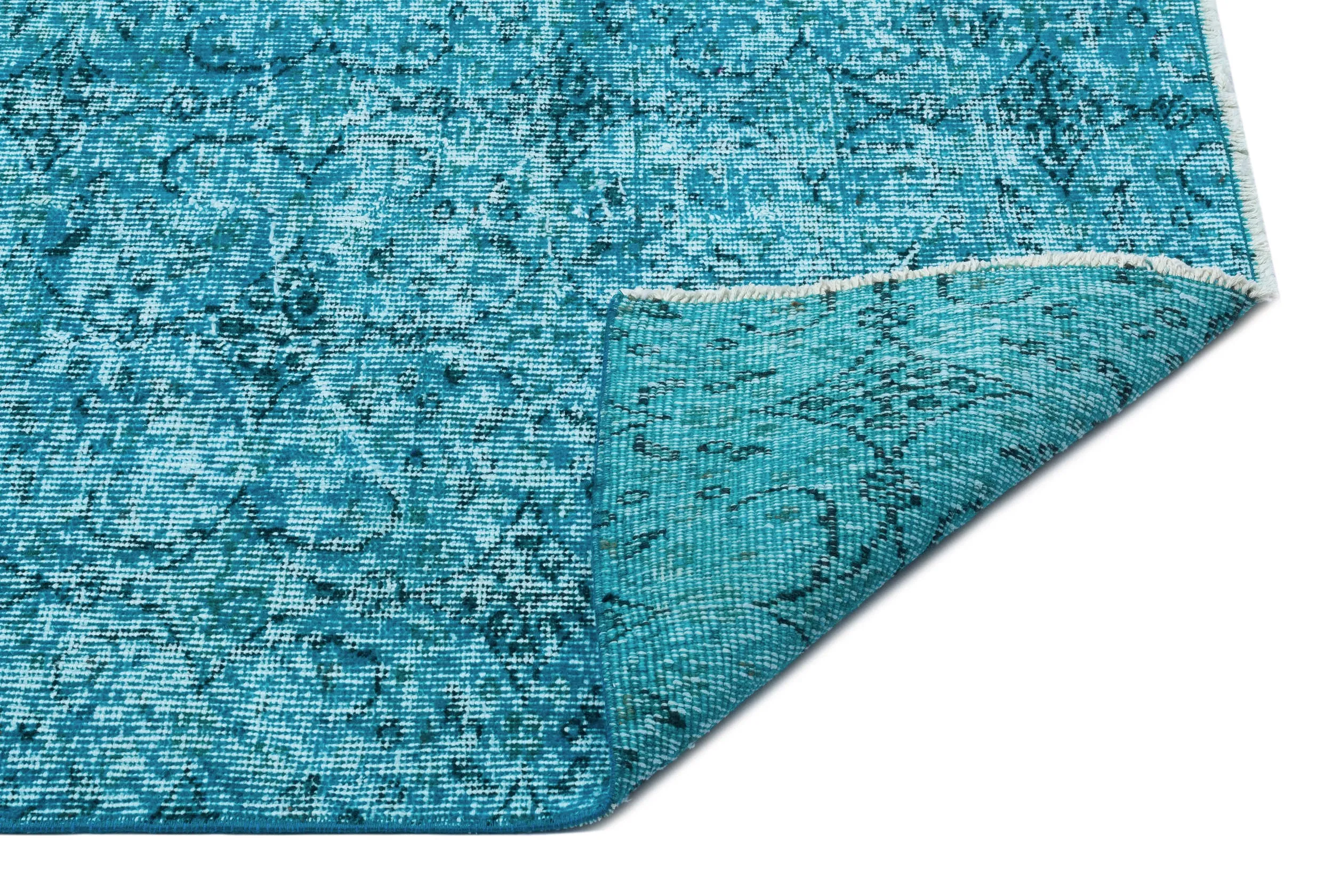 Retro Design Turquoise Over Dyed Vintage Rug 6'9'' x 9'6'' ft 205 x 290 cm
