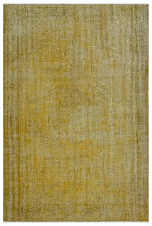 Retro Design Yellow Over Dyed Vintage Rug 6'4'' x 9'2'' ft 193 x 280 cm