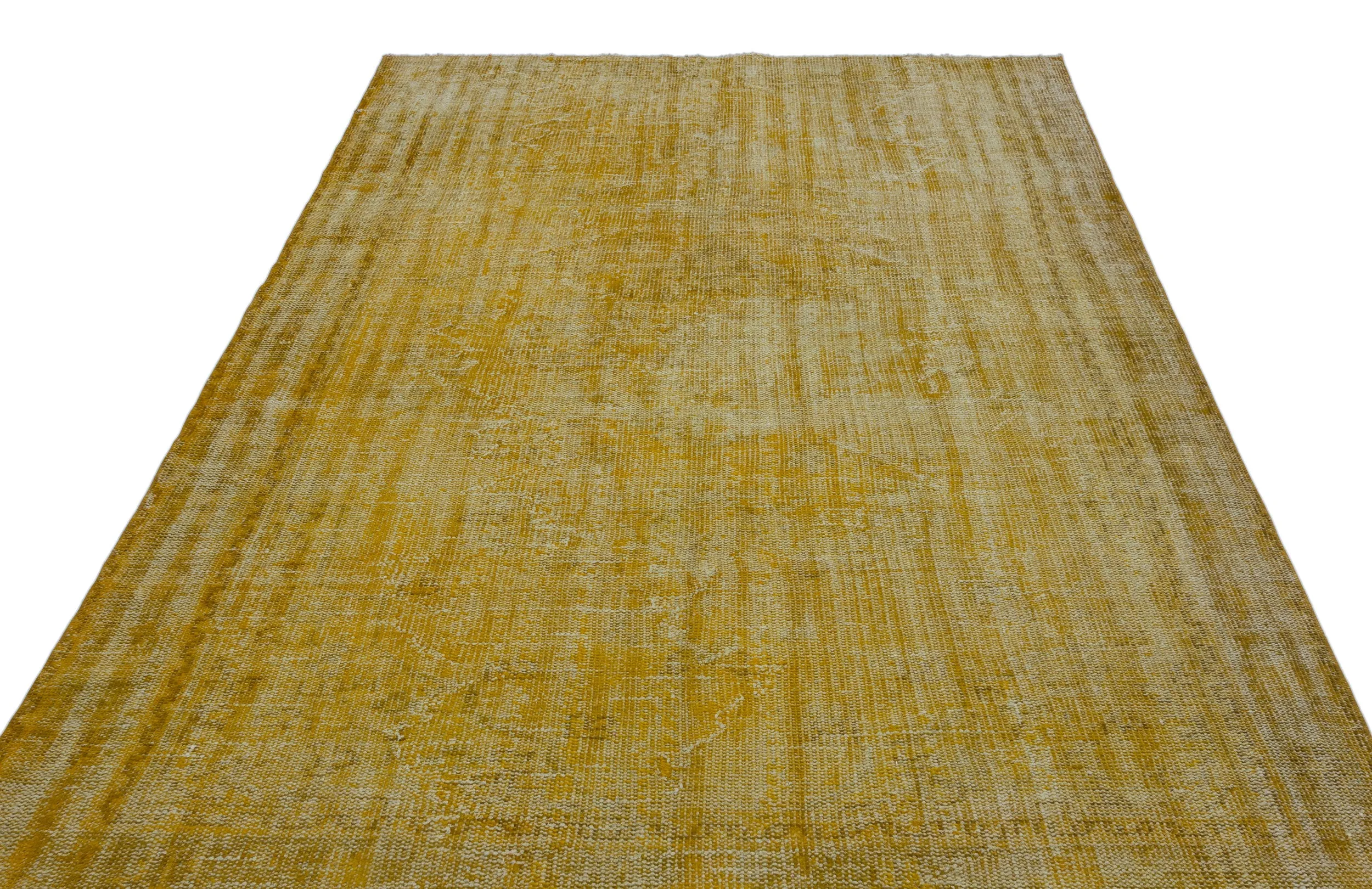 Retro Design Yellow Over Dyed Vintage Rug 6'4'' x 9'2'' ft 193 x 280 cm
