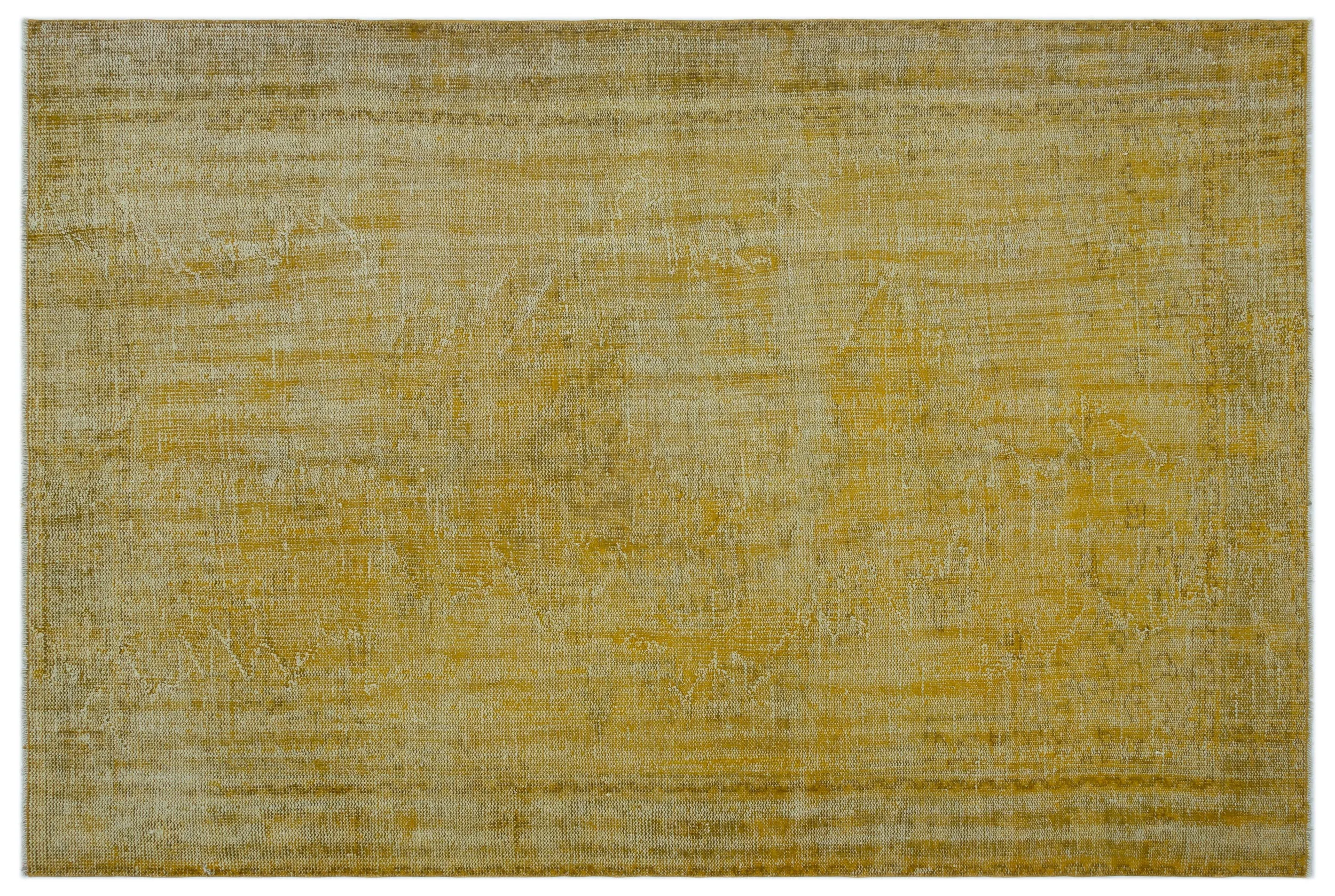 Retro Design Yellow Over Dyed Vintage Rug 6'4'' x 9'2'' ft 193 x 280 cm