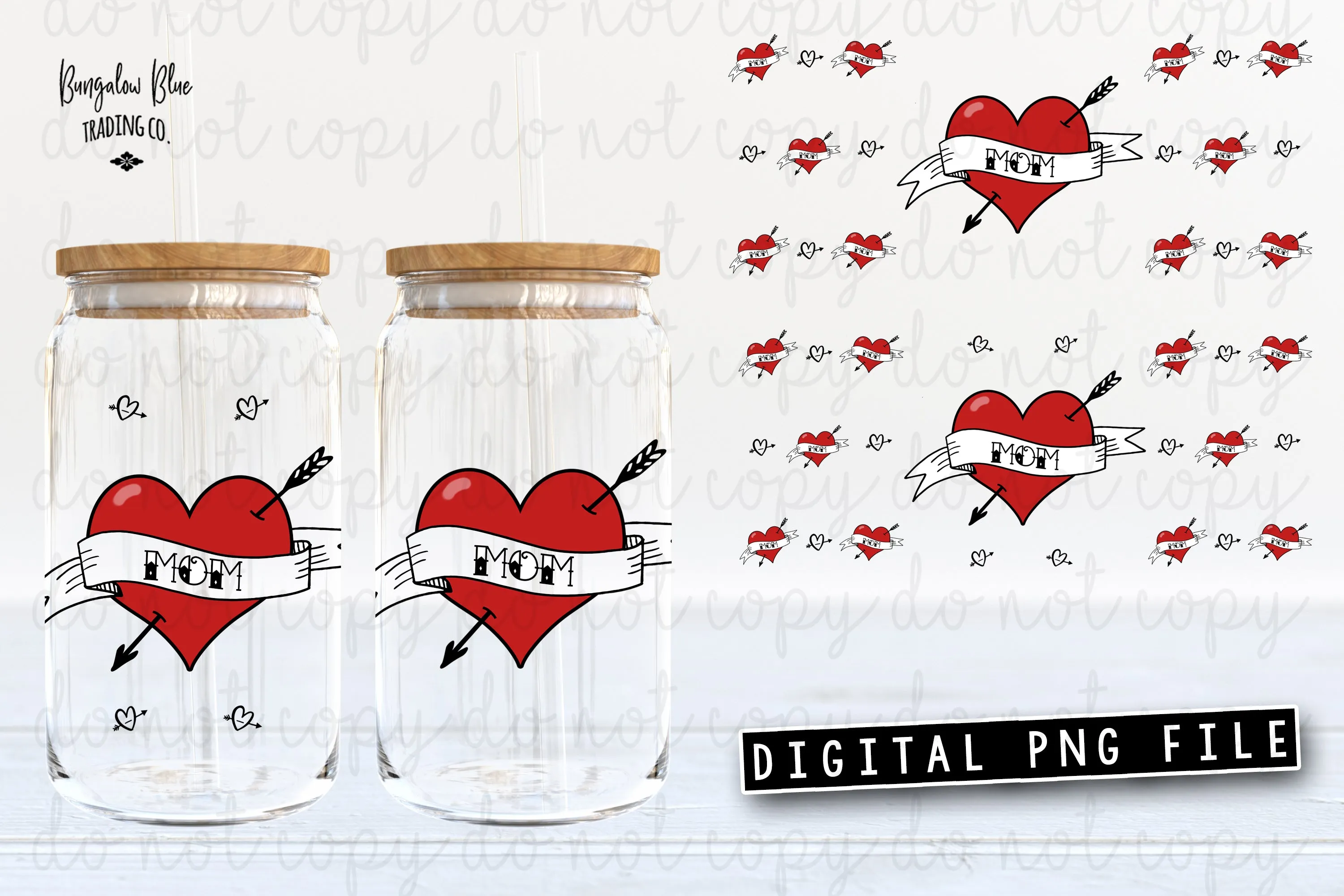 Retro Mom Tattoo Heart- Digital Download