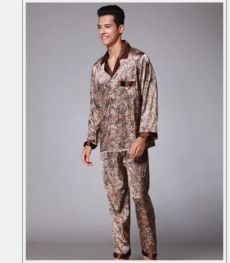 Retro Patterned Silk-feel Pyjamas