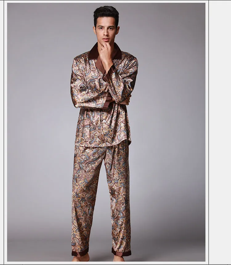 Retro Patterned Silk-feel Pyjamas