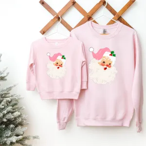 Retro Santa Design - Baby Pink Christmas Sweatshirt
