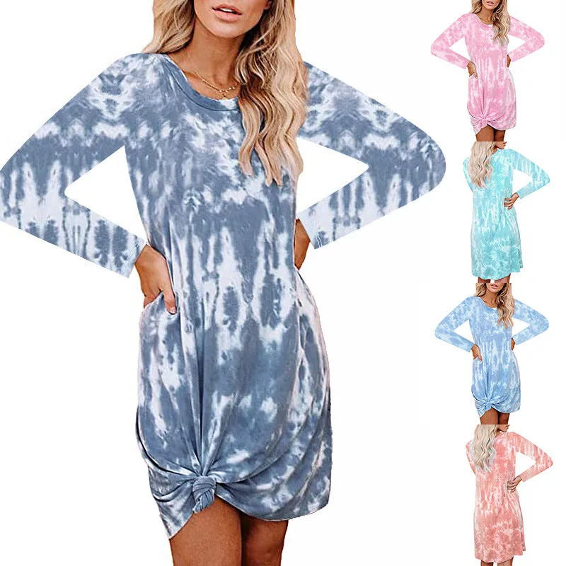 Retro Tie Dye Long Sleeve Dress