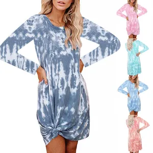 Retro Tie Dye Long Sleeve Dress