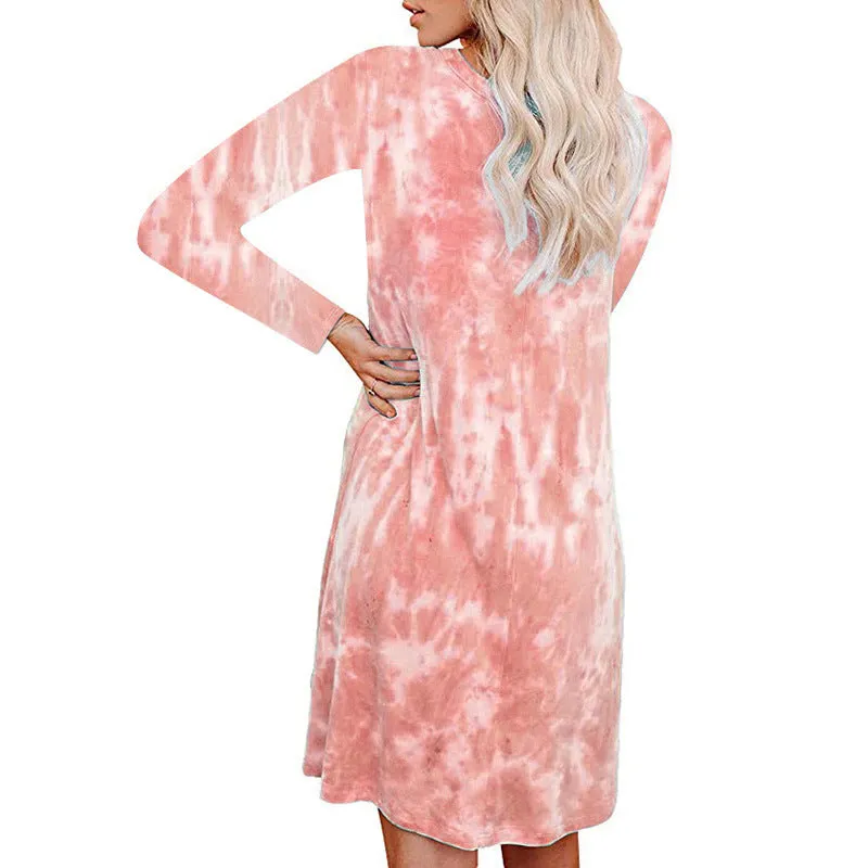 Retro Tie Dye Long Sleeve Dress
