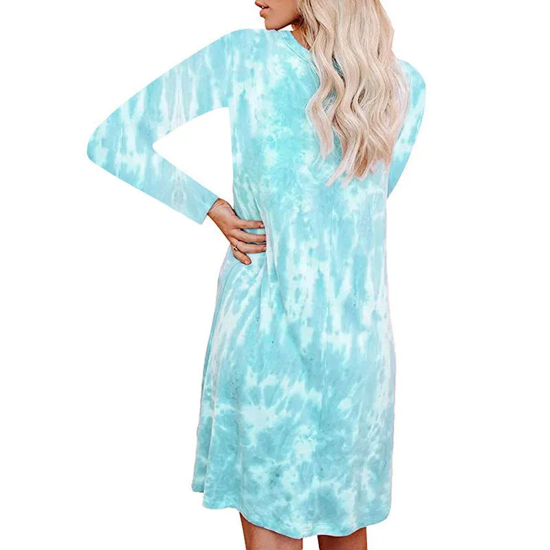 Retro Tie Dye Long Sleeve Dress