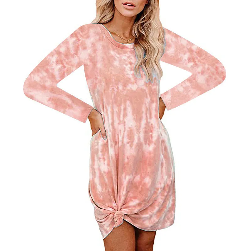Retro Tie Dye Long Sleeve Dress