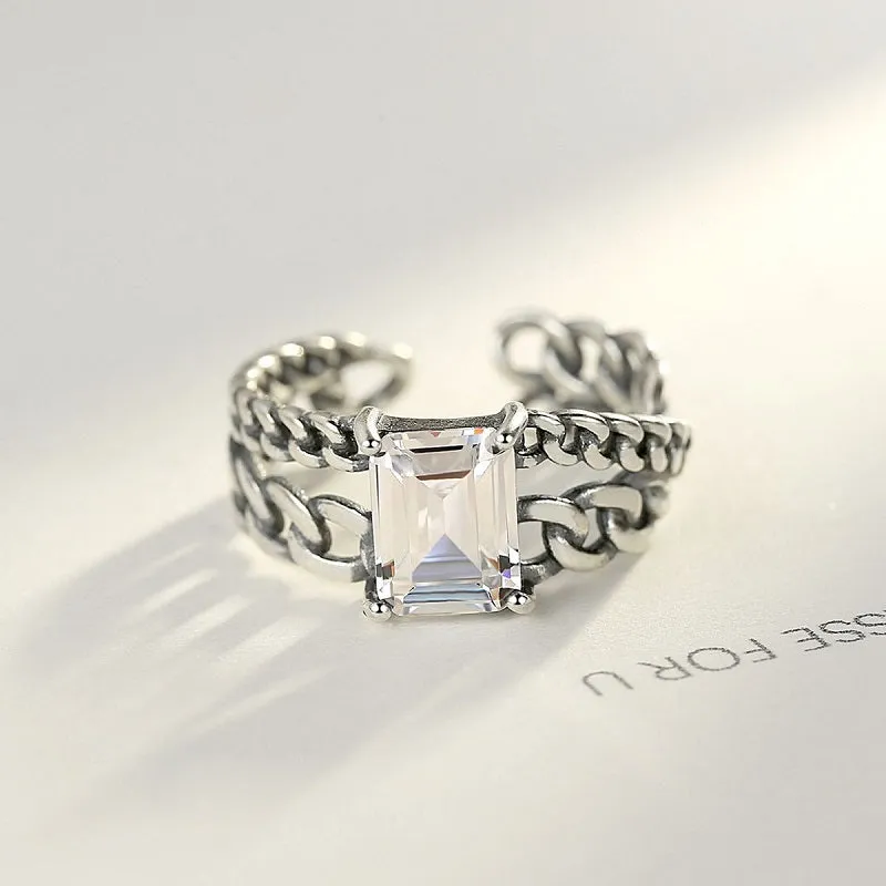 Retro Twist Chain Design Open Ring