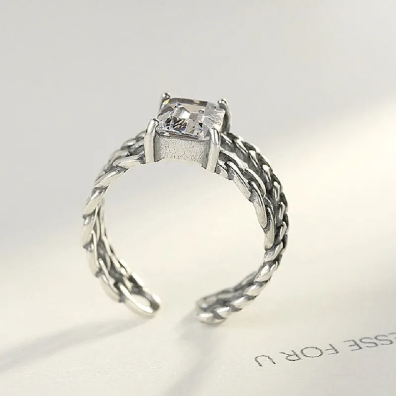 Retro Twist Chain Design Open Ring