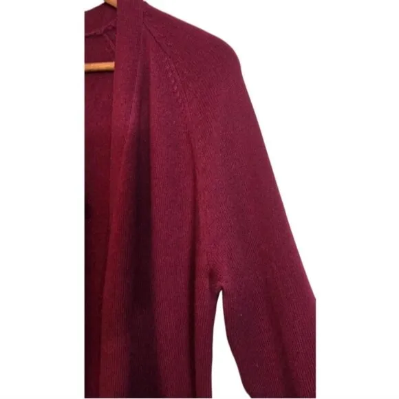 REVIVE Womens Cashmere Merino Wool Longline  Cardigan Burgundy  Sweater Medium