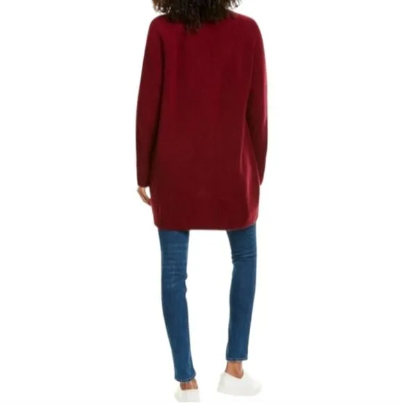 REVIVE Womens Cashmere Merino Wool Longline  Cardigan Burgundy  Sweater Medium