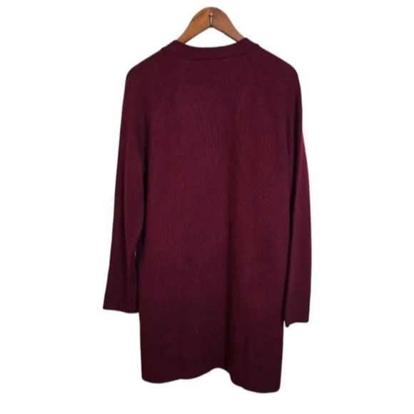 REVIVE Womens Cashmere Merino Wool Longline  Cardigan Burgundy  Sweater Medium