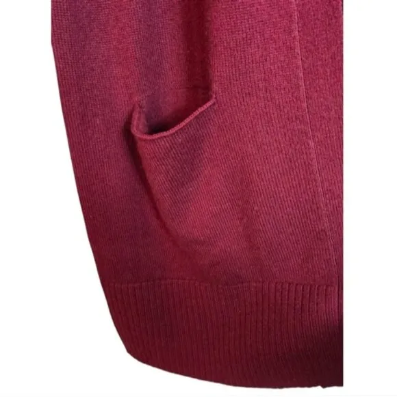 REVIVE Womens Cashmere Merino Wool Longline  Cardigan Burgundy  Sweater Medium