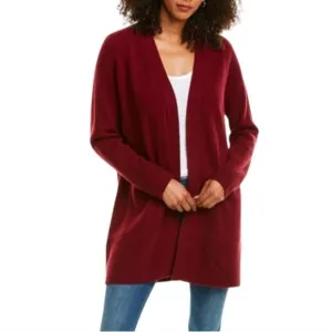 REVIVE Womens Cashmere Merino Wool Longline  Cardigan Burgundy  Sweater Medium