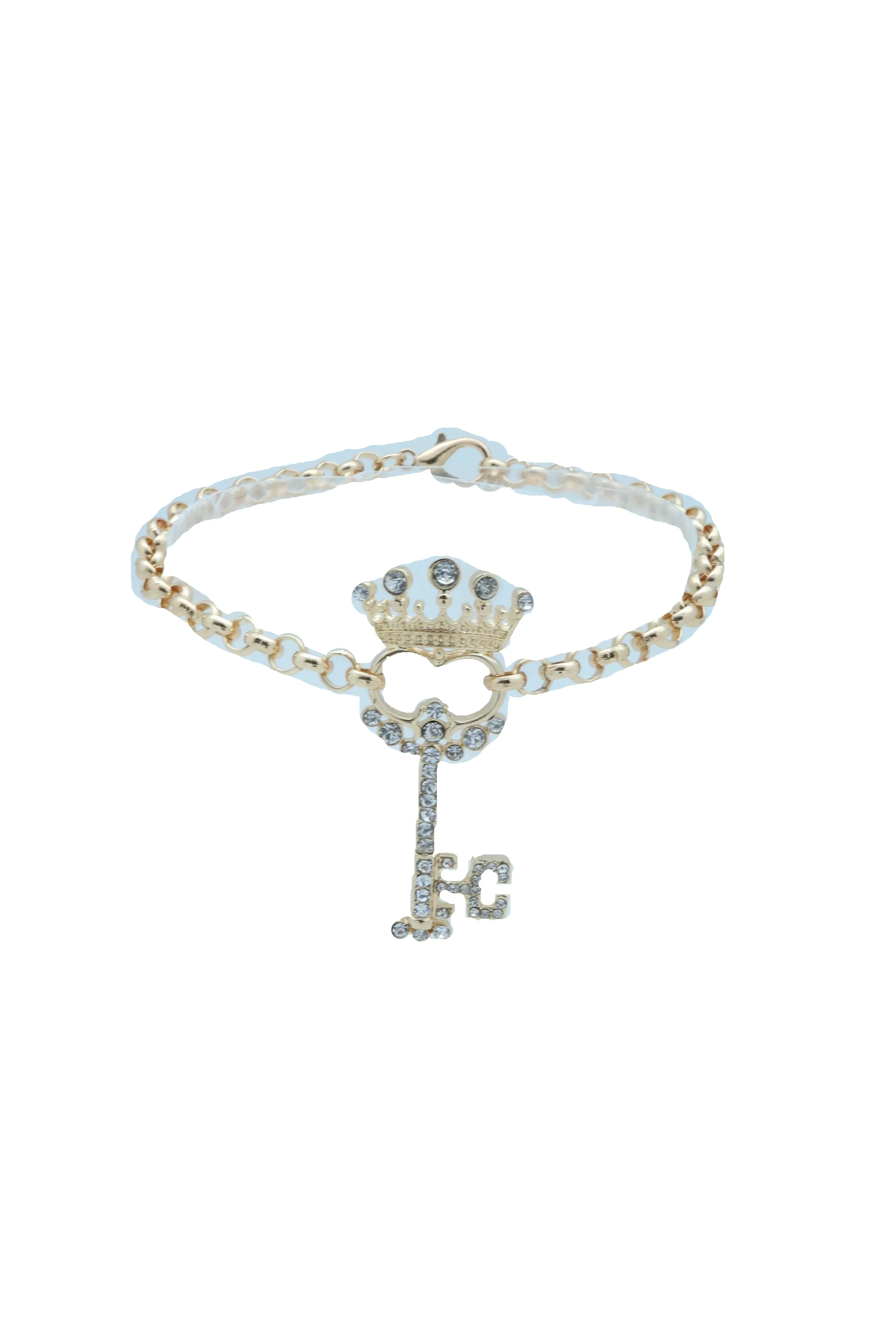 Rhinestone Crown Skeleton Key Pendant Gold Metal Boot Chain