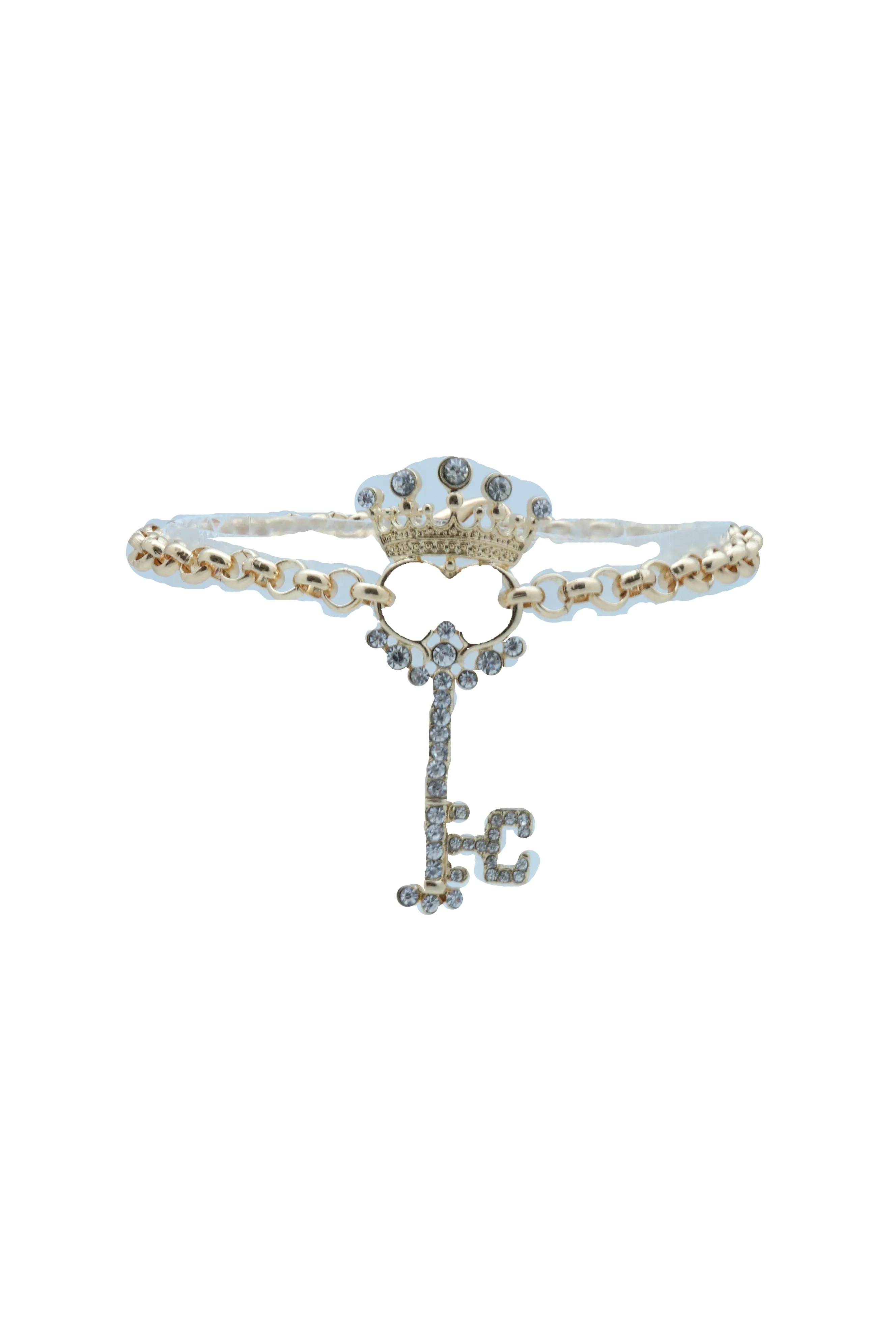 Rhinestone Crown Skeleton Key Pendant Gold Metal Boot Chain