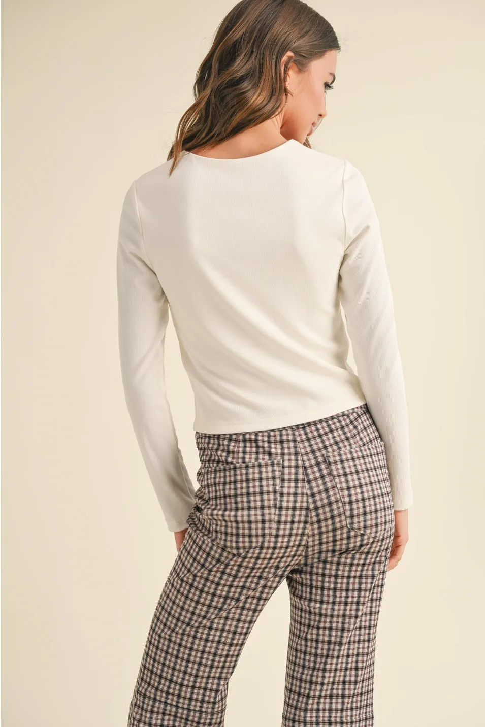 Ribbed Square Neck Long Sleeve Top