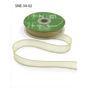 Ribbon - 3/4 Inch Soft Sheer Ribbon with Thin Solid Edge - Champagne