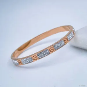 Rose Gold Stainless Steel Screw Bangle Cuff Kada with Cubic Zirconia for Women