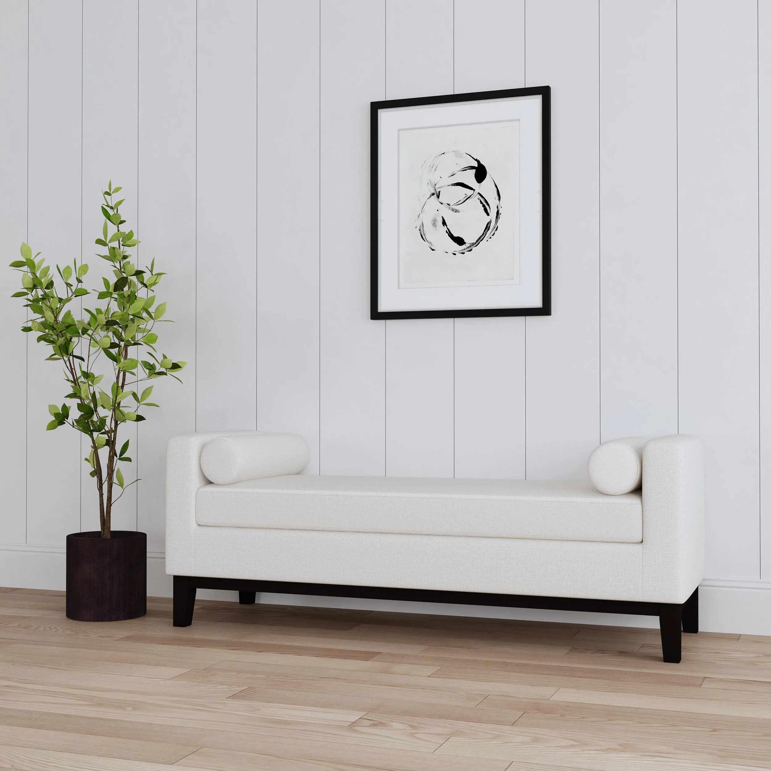 Rosie Upholstered Accent Bench with Armrests Vanilla