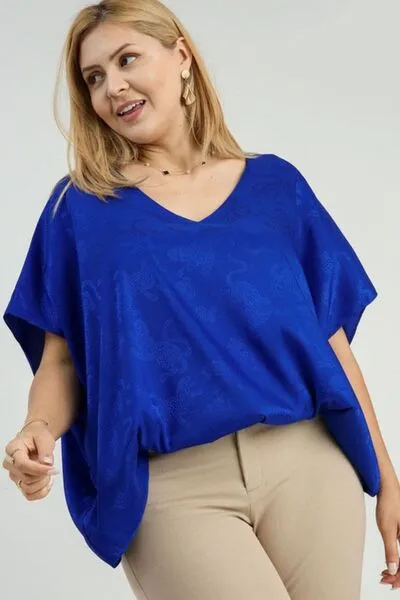Royal Blue Satin Animal Print Jacquard Top