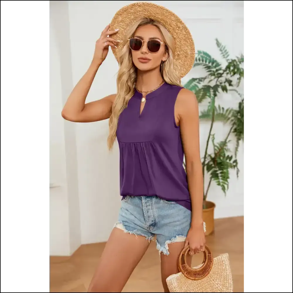 Ruched Notched Tank Top - Chic & Stylish