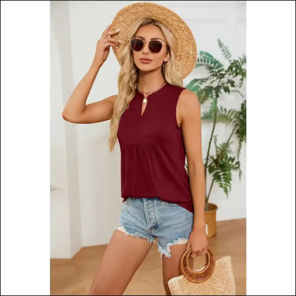 Ruched Notched Tank Top - Chic & Stylish