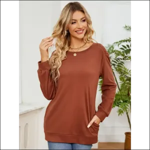 Ruched Shoulder Chic Round Neck Long Sleeve Sweatshirt