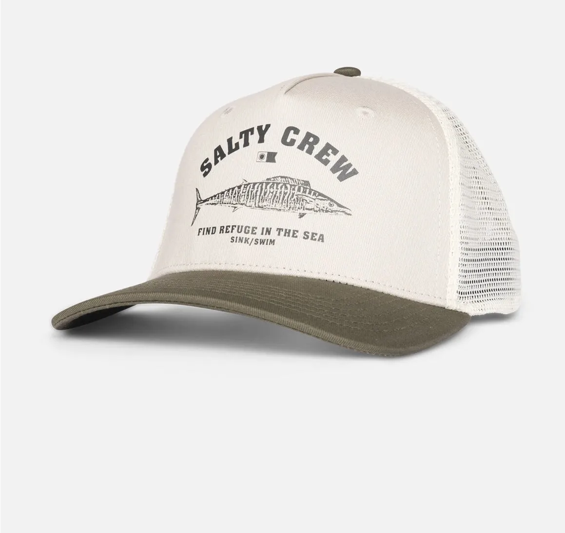 Salty Crew - Wahoo Stamp Retro Trucker Hat - Oyster/Olive