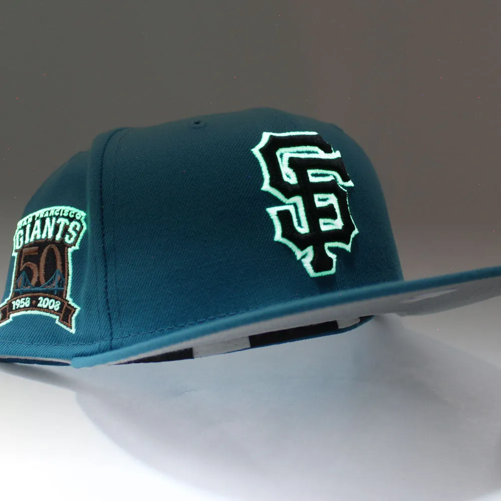 San Francisco Giants 50th Anniversary New Era 59Fifty Fitted Hat (Glow in the Dark Teal Gray Under Brim)